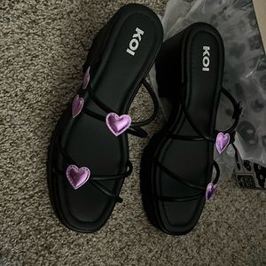 Koi Footwear Blooming Hearts Black Strappy Sandals